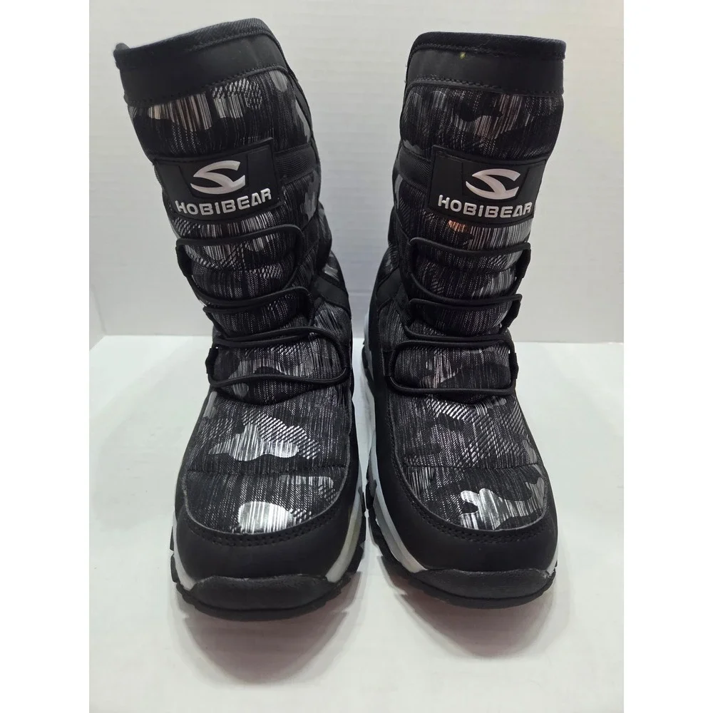 Hobibear Kids Winter Snow Boots Camo Black Grey Faux Fur Lined AW3771 Size 39